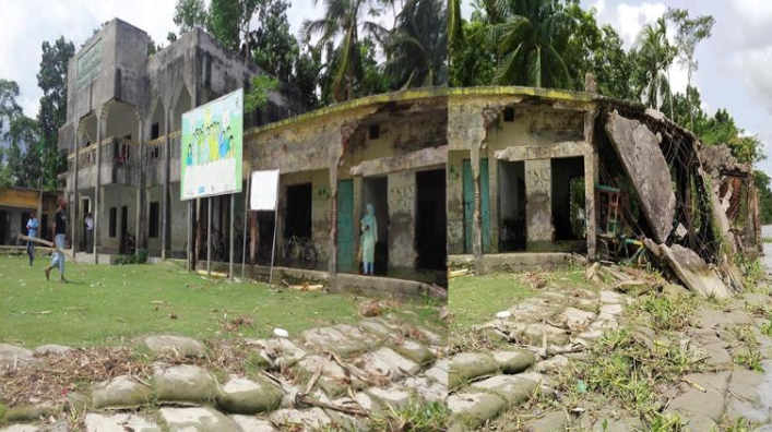 বিষখালী নদী ভাঙনে জিও ব্যাগ দেবে ঝুঁকিতে মাধ্যমিক বিদ্যালয়