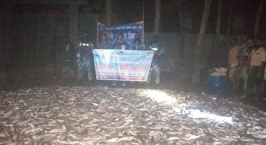 হিজলায় কোষ্টগার্ডের অভিযানে ৩৫ মন জাটকা ইলিশ জব্দ