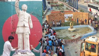 বরিশালে শেখ মুজিবের ভাস্কর্য ও পার্ক ভাঙল জনতা