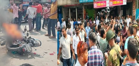 বরিশালে ছাত্রদল নেতার হামলায় দুই সাংবাদিক আহত’ মোটরসাইকেল আগুন