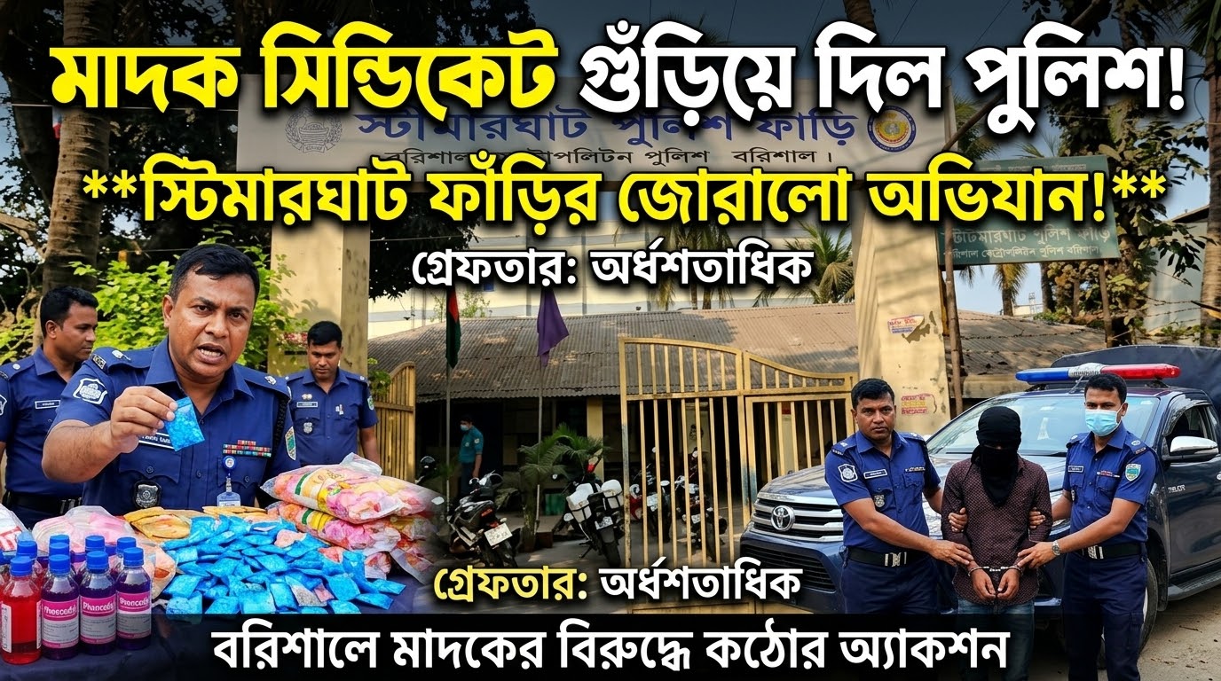 এসআই মিহিরের নেতৃত্বে মাদকের বিরুদ্ধে কঠোর অবস্থানে স্টিমারঘাট ফাঁড়ি পুলিশ