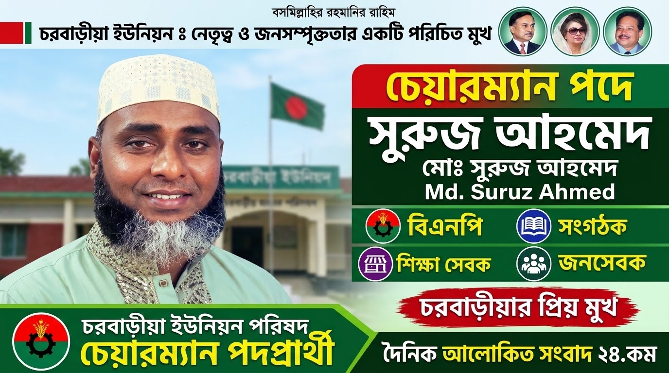 চরবাড়ীয়া ইউনিয়ন পরিষদ নির্বাচনে চেয়ারম্যান পদে লড়বেন সুরুজ আহমেদ: গণমানুষের পাশে থাকার অঙ্গীকার